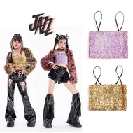 Girls Jazz Dance Costume Sequins Kpop Outfit Hiphop Dancewear Clothing Set for Kids OOTD