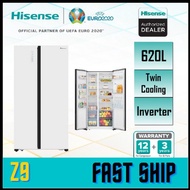 Hisense FRIDGE BLACK GLASS 620L Side by Side Refrigerator RS680 / RS686N4AWU PETI AIS SEJUK