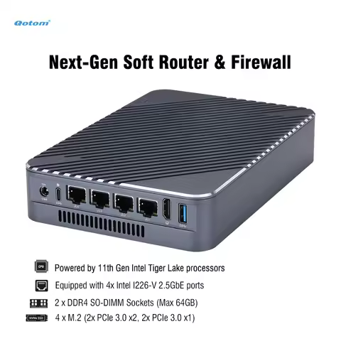 11th Gen Tiger Lake Mini PC 4x Intel I225V 2.5G LAN Soft Router Celeron/ Core i3 i5 4x M.2 NVMe SSD 