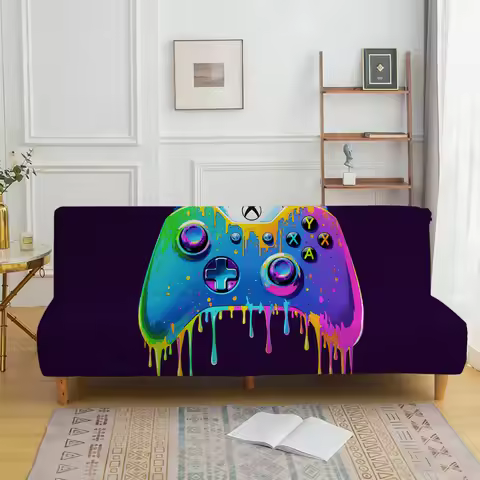 Black Background Melt Gamepad Stretch Sofa Bed Cover, Living Room Sofa Bed Cover, Dustproof Machine 