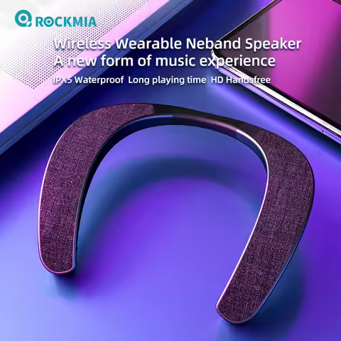 Rockmia EBS-905 3W*2 Wearable Neckband Speaker Bluetooth 5.0 Hands-free Ear-Free for TV Game Play Ho