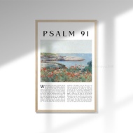 Christian Wall Decoration Psalm 91 "Poppy Field Art Print" Minimalist Wooden Frame