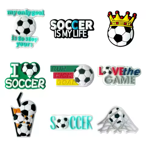 1-9Pcs I Love Soccer Run Kick Goal PVC Sandals Shoes Buckle Charms Volleyball Clog Decorations Fit K