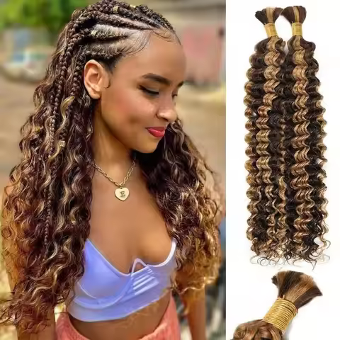 P4/27 Highlight Deep Wave Boho Braids Human Hair 2 Bundles No Weft Colored Deep Wave Raw 100% Human 