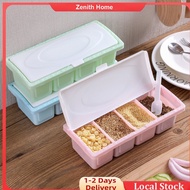 4-grid Seasoning Storage Box Set with Lid Plastic Kitchen Salt Cumin Powder Spice Container