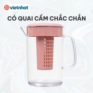 Viet Nhat Clear Plastic Mug with Convenient Tea Filter Tray, 1.5 Liter Glass Mug with Filter