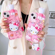 Casing For OPPO Reno7 Reno8 Reno5 Reno3 Reno 5F 4F Reno 5Lite 4Lite OPPO F21 F19 F17 F15 F11 F9 Pro F7 F5 F1S Cartoon cute kitty with lanyard soft cover Tpu Shockproof Phone Case