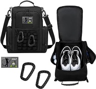 Golf Shoe Bag for Men, Tactical Style Shoe Bag, Travel Zippered Sport Shoe Carrier Bags with Ventilation &amp; Outside Pocket for Socks Tees Gloves, Black, 11.8 x 6 x 14 inches, Tactical Golf Shoe Bag