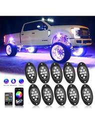 4/6/8/10 Pods RGB LED 搖滾燈底燈套件，附 APP/遙控音樂模式，適用於卡車、皮卡、越野 SUV、ATV、UTV、船、摩托車、防水 DC 12V（1入組裝）