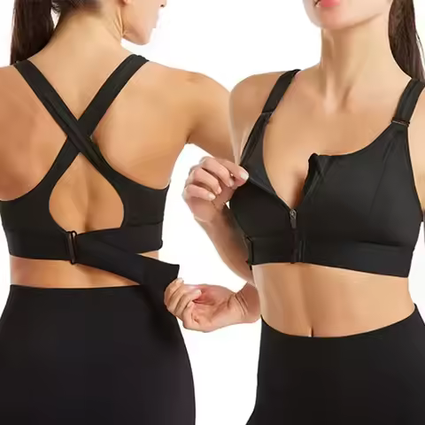 Front Zipper Adjustable Strap Shockproof Sports Bras For Women Elastic Fitness Athletic Brassiere Sl