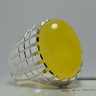 天然男戒 黃色葉門瑪瑙戒指 925純銀戒指