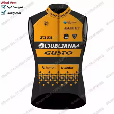 2023 Team Ljubljana Gusto Cycling Vest Windproof Men Wind Vest Race Road Cycling Jersey Sleeveless B