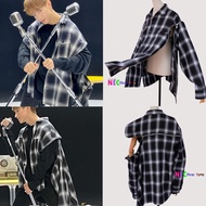 DK Dokyeom Seventeen open side Flannel oversize Shirt - Black White