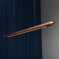 黑胡桃木黃銅長條吊燈現代簡約LED創意個性燈具