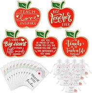 Appreciation Teacher Pins Bulk with Apple Lapel Pins Brooches thank you Card for Teacher and Organza Bags Thank You Teacher gifts for Coach Tutor Professor Back to School Gift