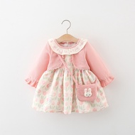 New Autumn Dress for Girls Long Sleeved Cartoon Printed Lace Round Neck Baby Girl Princess Dress Fre