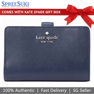 Kate Spade Wallet In Gift Box Medium Wallet Madison Saffiano Leather Compact Bifold Parisian Navy Dark Blue # KC580
