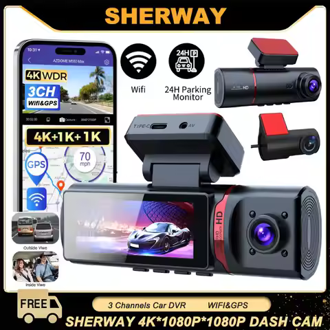 3 Channel Car DVR 4K 3-Lens Front Inside Rear GPS Wifi Dash Cam DVR Recorder Video Registrator Car C