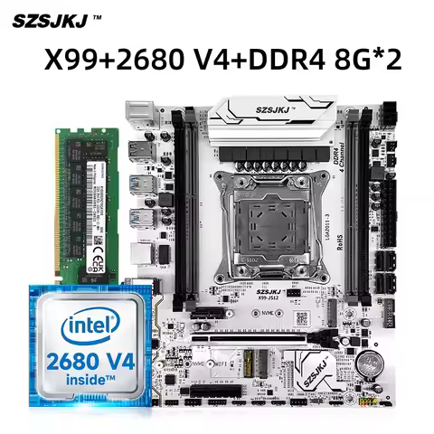 SZSJKJ X99 Motherboard Set LGA 2011-3 With Xeon E5 2680 V4 2682 CPU Processor & DDR4 8G*2=16G RAM Su