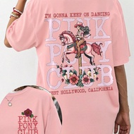 NEW 2025 Loose Fit Round Neck Short Sleeve Casual Vacation Top, Retro Western Cowgirl Print T-Shirt,