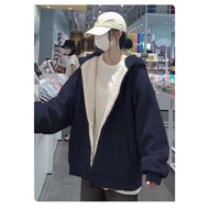 500g Loose Fleece Lining Lamb Fleece Lining Cardigan Style Hooded Sweatshirt Women Jacket Keep Warm 
