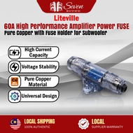 60A Car Audio Amplifier Power Cable - Pure Copper Wire with Fuse Holder