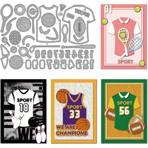 Jerseys Ball Die Cuts for Card Making Basketball Soccer Golf Metal Cutting Dies Tennis Player Number