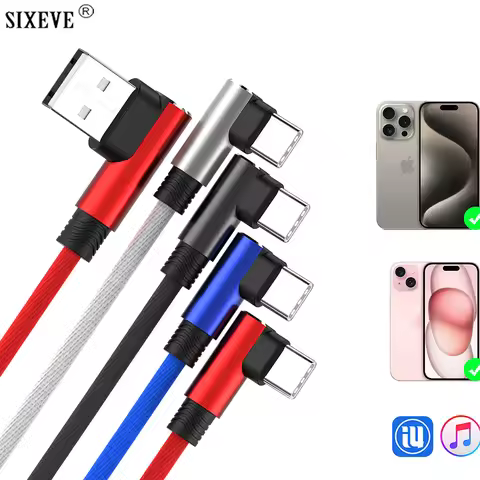 90 degree USB Type C Cable Data Charger For Samsung Galaxy S10 S20 Plus iPhone 15 Pro Max Fast charg