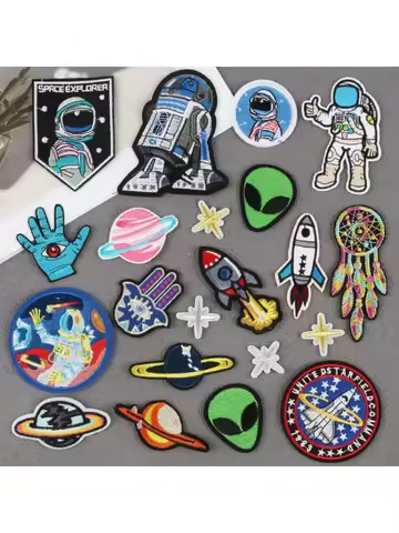 Alien Embroidery Cloth Sticker Astronaut Patch Sticker Decorative Embroidery Chapter Boy Spaceship R