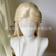 613B Light Gold 13 * 4 Hand Hook Front Lace Wig Headgear High Temperature Silk Chemical Long Straigh