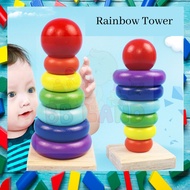 【Ready Stock】Wooden Tower Stacking Tower Stack Up Rainbow Tower Baby Stacker Kids Toy Rainbow Tower 
