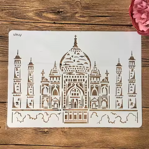 1Pcs A4 29cm India Taj Mahal DIY Layering Stencils Wall Painting Scrapbook Coloring Embossing Album 