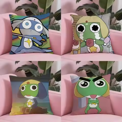 Anime K-Keroro G-GunsouS Pillow Case Silky Short Plush with Invisible Zipper Dustproof Sofa Cushion 