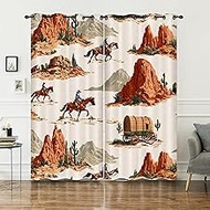 AILONEN Western Cowboy Window Curtain - Western Country Vintage Window Treatments Drapes - Wild West
