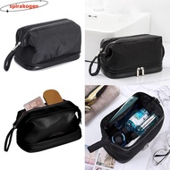 SPIRAKOGEO Mens Toiletry Bag, Waterproof Nylon PU Cosmetics Organizer Handbag, Korean Black Portable