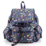 日本 LeSportsac  X Line Friend 深牛仔藍色帆布 索繩袋口 Medium Voyager 背囊
