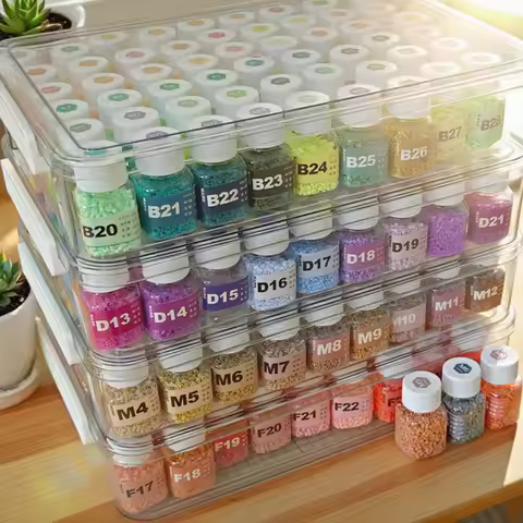 63 Slots Plastic Storage Box, DIY Diamond Painting Storage Organizer Beads Charms Jewelry Accessorie