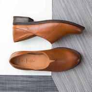 小V羊皮低跟鞋_棕色