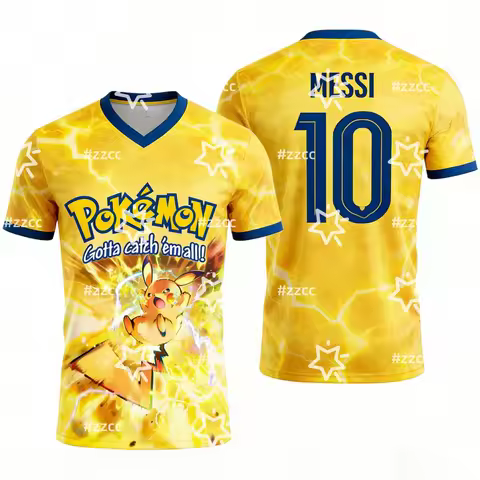 Pokemon Pikachu graphic T-shirt Messi football jersey Autumn Sports Dry Quickly Men's T-Shirt Childr