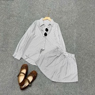 Shirt Set Shorts Bigsize Women's Plaid Somi Shirt with Chunky Waist Shorts Basic Summer Beach SET974