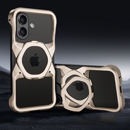 Metal Bumper Hexagon Phone Case For iPhone 14 15 16 Pro Max Magsafe Magnetic Stand Shell Aluminum Al