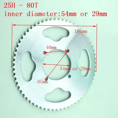 29/54mm 80 Tooth 25H Rear Chain Sprocket For 2 Stroke 47cc 49cc Engine Chinese Mini ATV Quad 4 Wheel