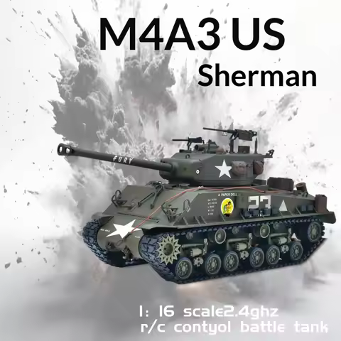 Rc Battle Tank M4a3 Us Sherman Fury Wwii Military 1 16 Scale 2 4ghz Remote Control Armored Vehicle F