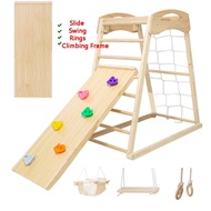 Children's Indoor Small Climbing Frame Solid Wood Mini Slide Swing Climbing Combination Playground K