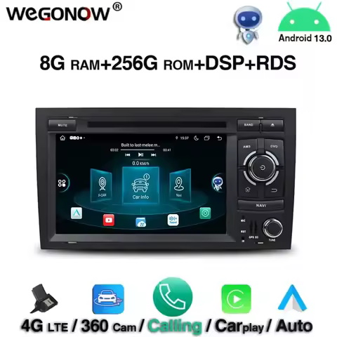 360 DSP Android 13.0 8GB 256GB Car DVD Player Wifi 4G RDS RADIO GPS Map for Audi A4 B8 S4 B6 B7 RS4 