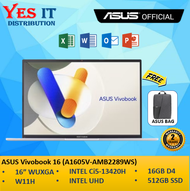 Asus Vivobook 16 (BLACK / SILVER) (i5-13420H/ 16gb DDR4/512GB. 16" WUXGA/W11 ) LAPTOP (A1605V-AMB228