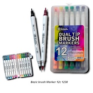 Brush PEN DUAL TIP MARKERS 12 Colors BAZIC 1238 BRUSH MARKERS
