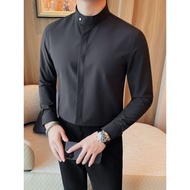 Handsome Stand-Up Collar Shirt Men Long-Sleeved Spring High-End Business Casual Korean Version Slim-