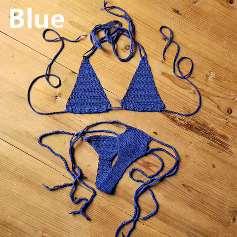 Cotton Hand Crochet Bikinis Set Women's Swimwear Bohemian 2 Pieces Swim Bras Underwear Set Bathing S