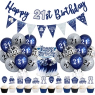 34 Pcs Night Blue 21th Birthday Party Balloon Decoration Set, for 16, 18, 21, 30, 40, 50, 60, 70, 80